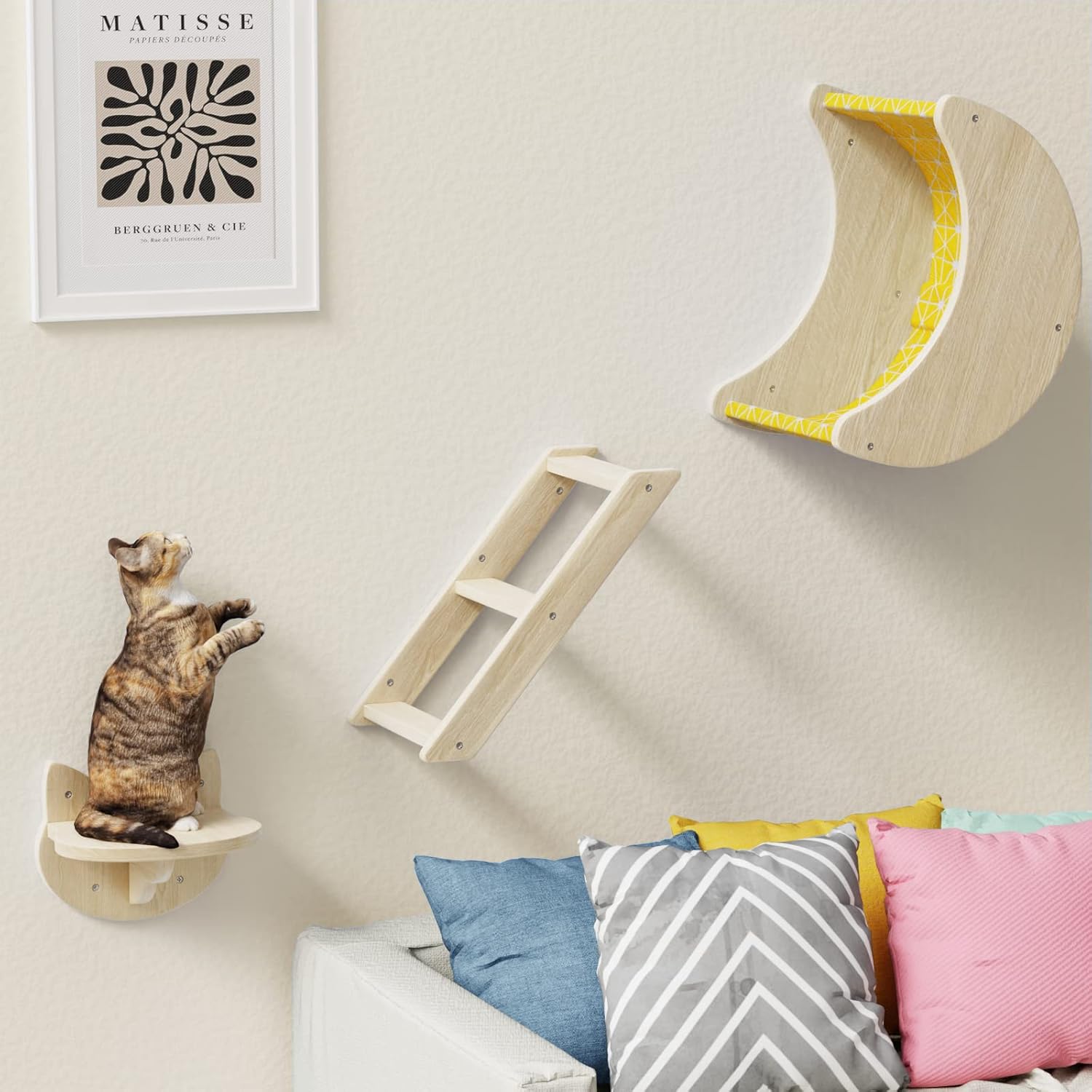 Lesnox Cat Shelves and Perches for Wall 3Pcs, Solid Wood