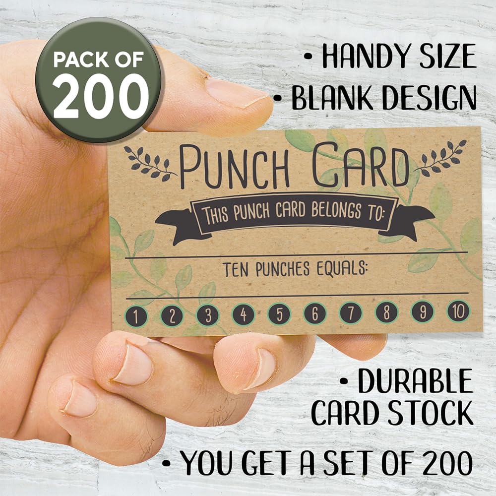 Punch Cards for Loyalty Rewards – Set of 200 Kraft Vouchers for Small Business, Coffee Shop, Salon, Retail – Blank Gift Reward Stationery for Customer Incentives and Return Business