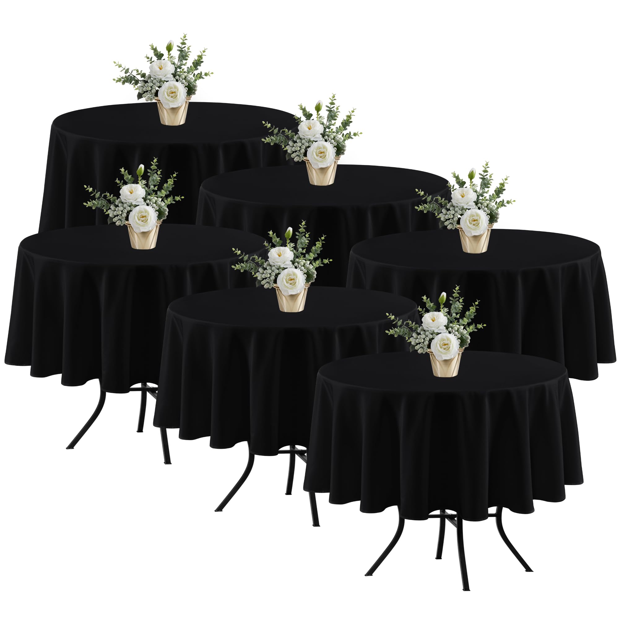 Fitable 6 Pack Black Round Tablecloths 70 Inch for 36"-48" Tables
