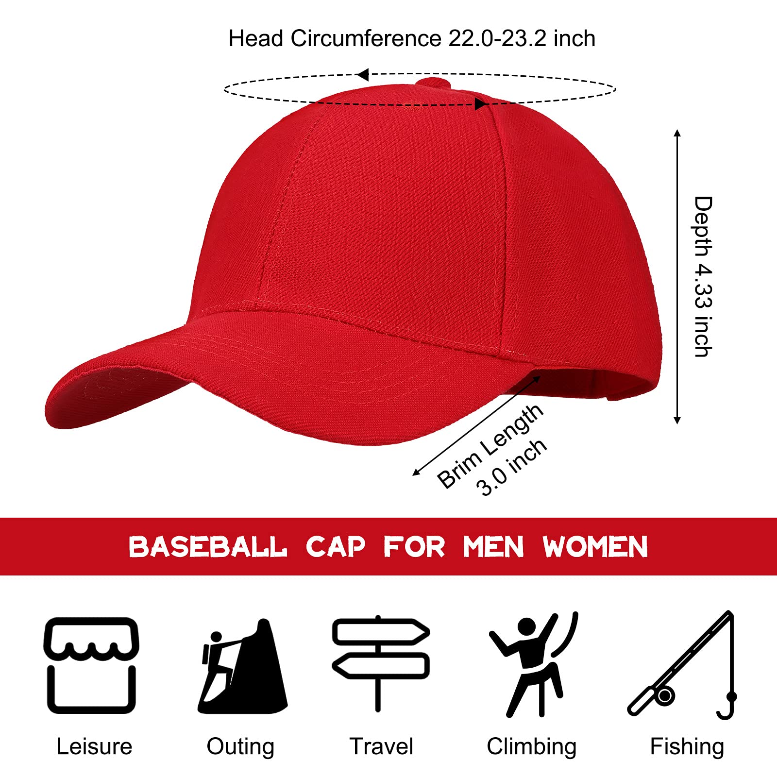 Gorra de béisbol de 8 piezas de tamaño ajustable, sombrero deportivo liso, sombrero de papá, sombrero ajustable para hombres y mujeres, correr, entrenamientos y actividades al aire libre, 8 3