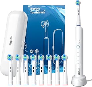 Spazzolino elettrico 3 modalità, 30s promemoria spazzolino elettrico 8 testine intercambiabili Electric Toothbrush IPX7 Electric Toothbrus, bianco