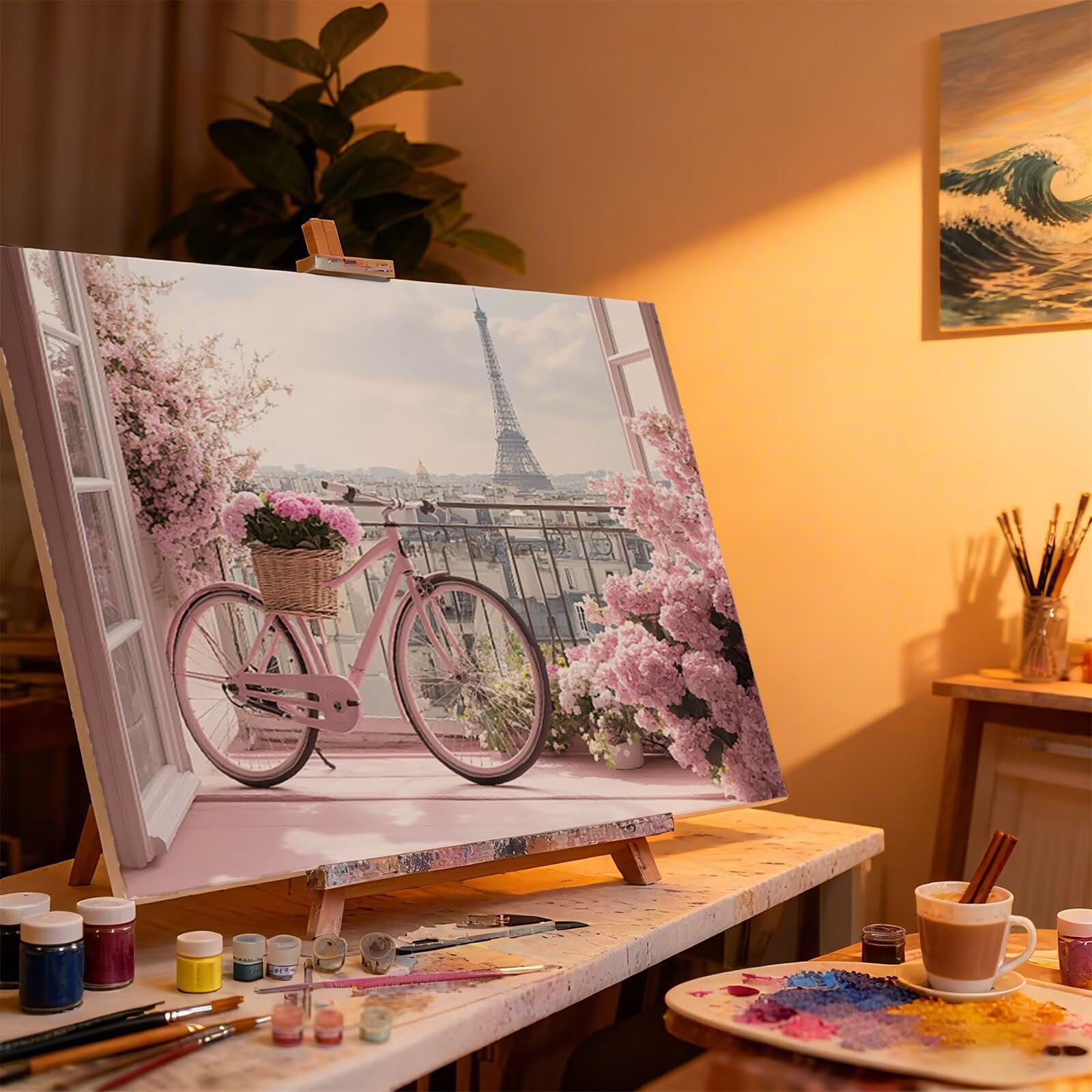 Fahrrad Malen Nach Zahlen Erwachsene Landschaft Malen Nach Zahlen Kinder ab 7, DIY Set Erwachsene Bastelsachen Kreativ Set für Kinder Geschenke für Männer, Weihnachten Halloween Deko 60x80cm H - 538