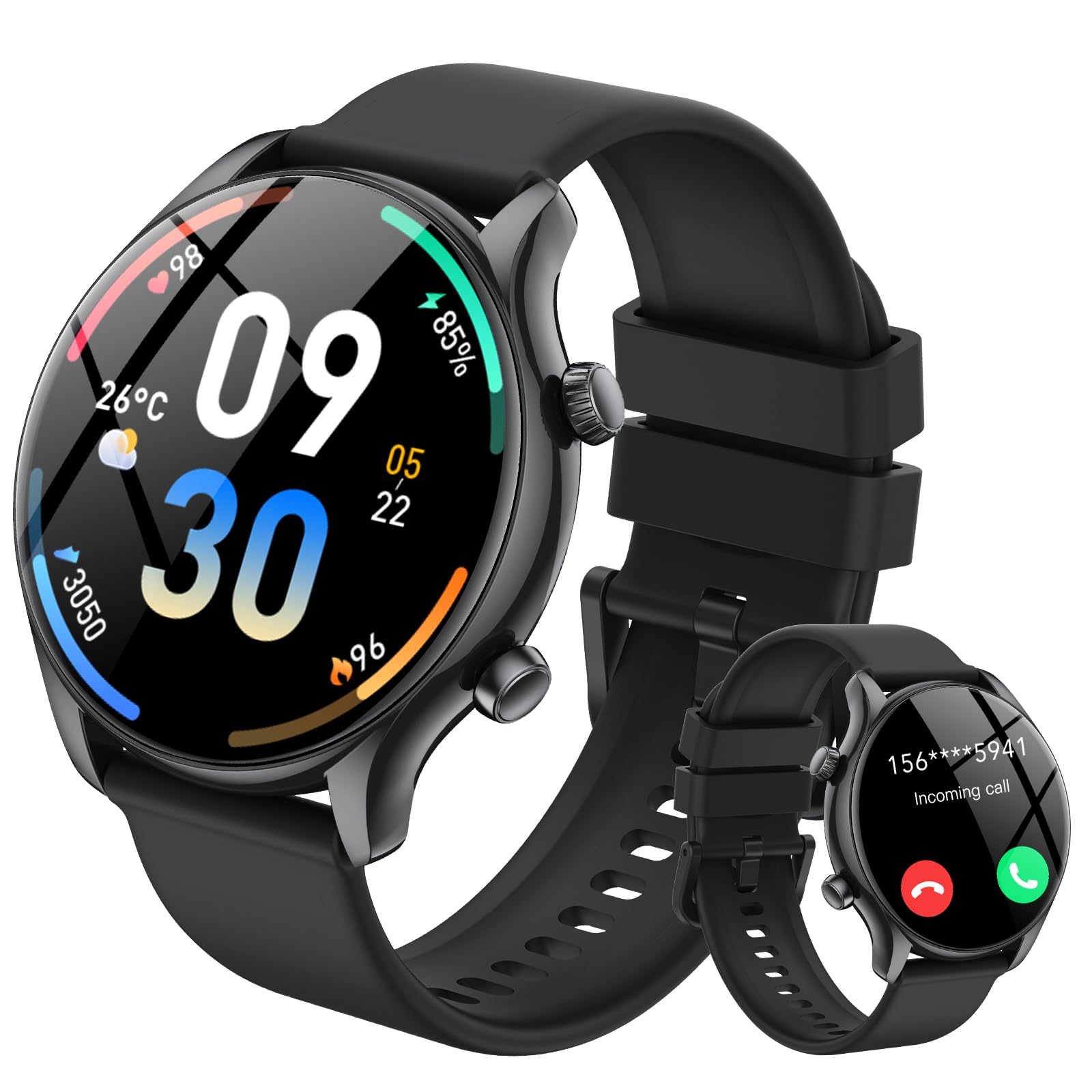 Reloj Inteligente Hombre Mujer,1.39" HD Smartwatch Hombre Mujer con Llamadas y Voz de Al, Notificaciones, Smart Watch con Pulsómetro/SpO2/Monitor de Sueño,115+ Modos Deportes, IP68 Impermeable