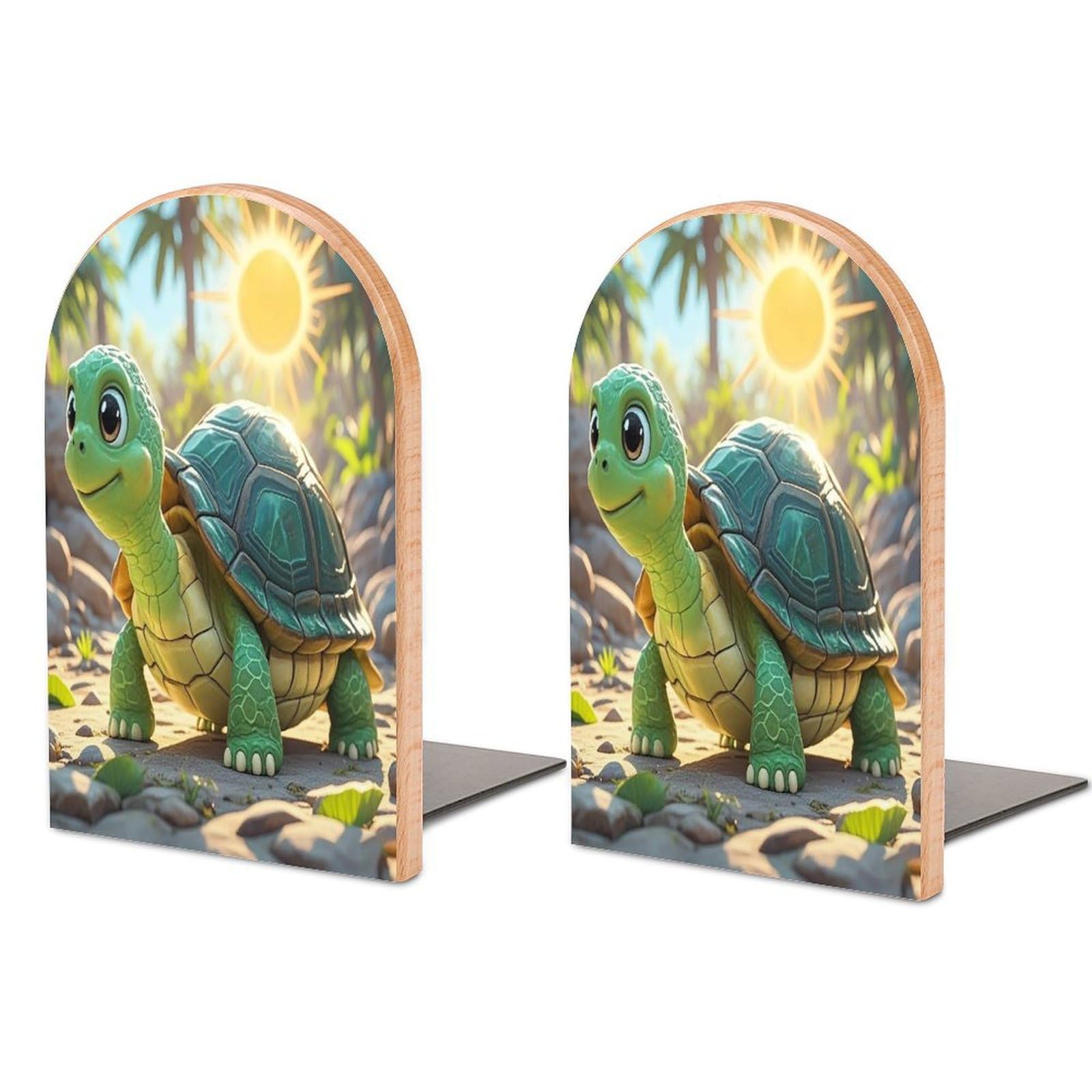 Turtle Bookend for Shelves Unique Book End Sturdy Books Holder Heavy Duty Wooden Bookends Support Non-Slip Book Organizers Decorative Modern Bookend Holder for Home