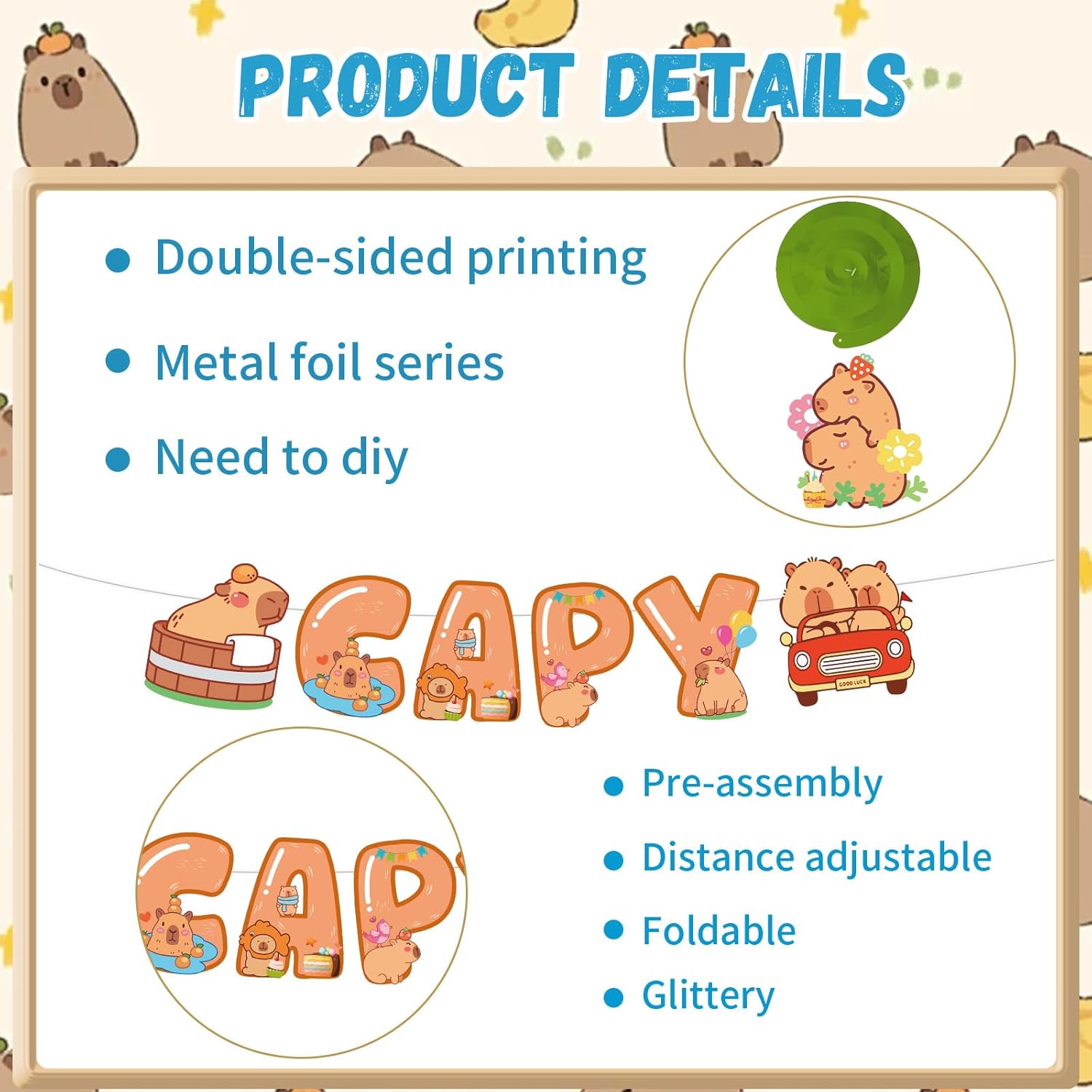 Capybara Birthday Party Decorations - 14PCS Capybara Banners with Hanging Swirls Bday Decoration Cute Capy Animals Honeycomb centerpieces Decor Supplies - Image 3