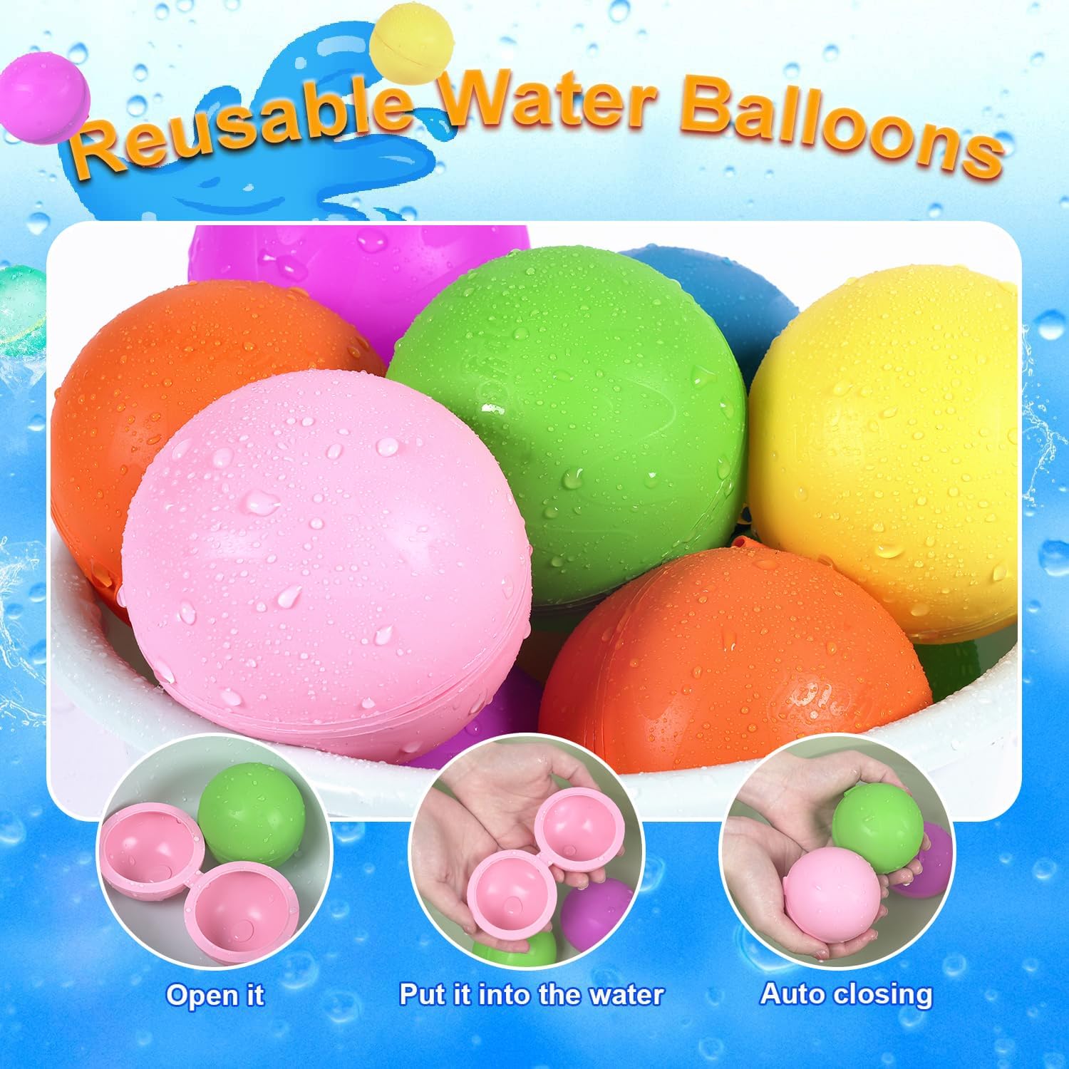 98K Reusable Water Balloons 18 Pcs with Mesh Bag, Pool Beach water Toys for Boys and Girls, Outdoor Summer Toys for Kids Ages 3-12