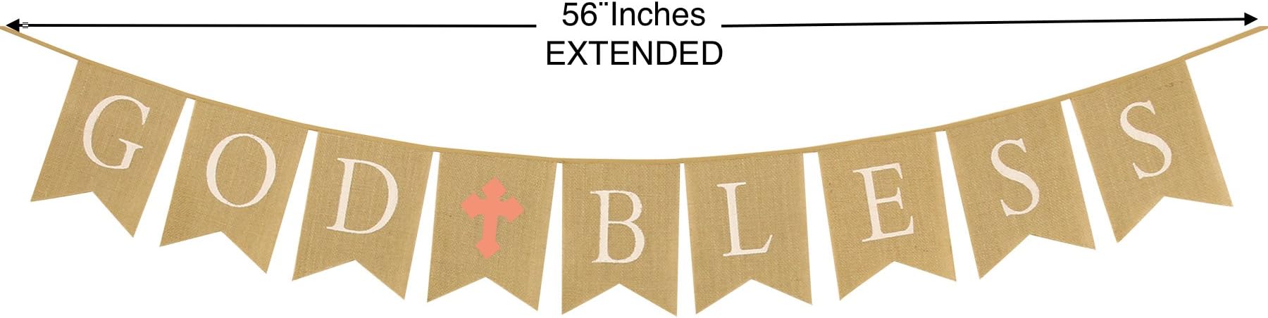 Communion Party Banner, Baptism Christening Decoration, God Bless Banner Blue Cross, Premium Burlap Material (Pink)