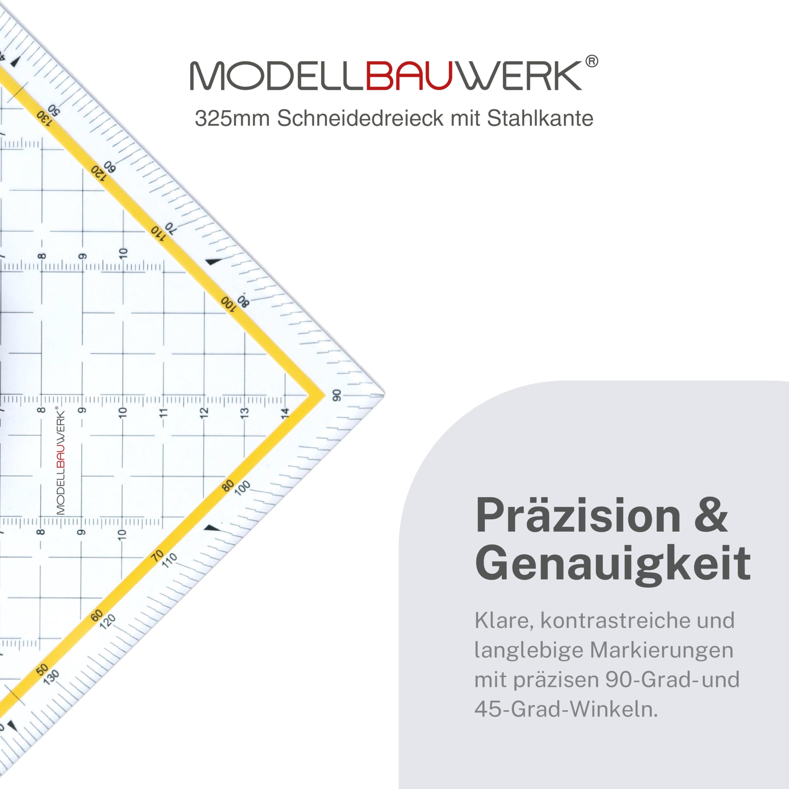 !!-Präzision aus Acrylglas und Edelstahl-!! Sehr hochwertiges 325mm-Schneidedreieck aus transparentem, dicken Acrylglas und mit einer massiven Stahlkante von Modellbauwerk®, Geodreieck
