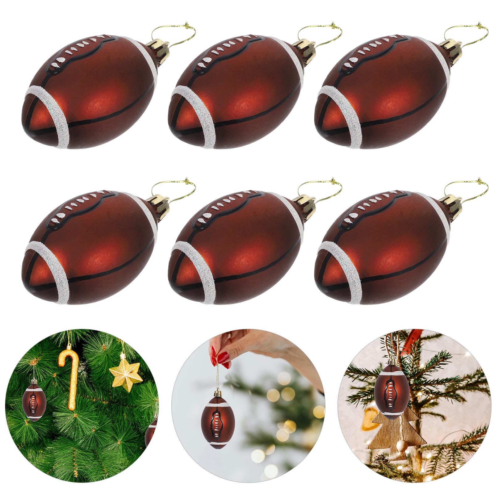 Große Rugby Zarte und Niedliche aus Kunststoff 6cm Weihnachtskugeln 6 Stück Christbaumkugeln für Weihnachtsbaum und Partydekoration an Zweigen