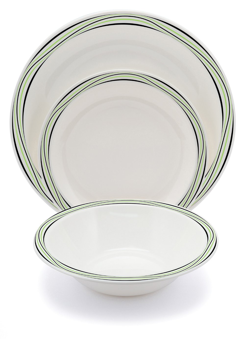 Harfield Lime & Black Swirl Patterned Duo Polycarbonate Plastic Dining Set Reusable Virtually Unbreakable Plates Bowl