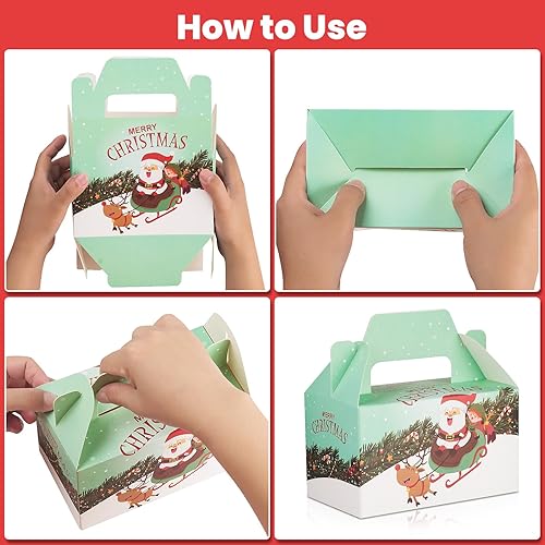 Miniatura 3 de 24 cajas de regalo de galletas de Navidad 3D con asas para Navidad, suministros de fiesta de aula escolar, cajas de cartón para galletas, 4 diseños,
