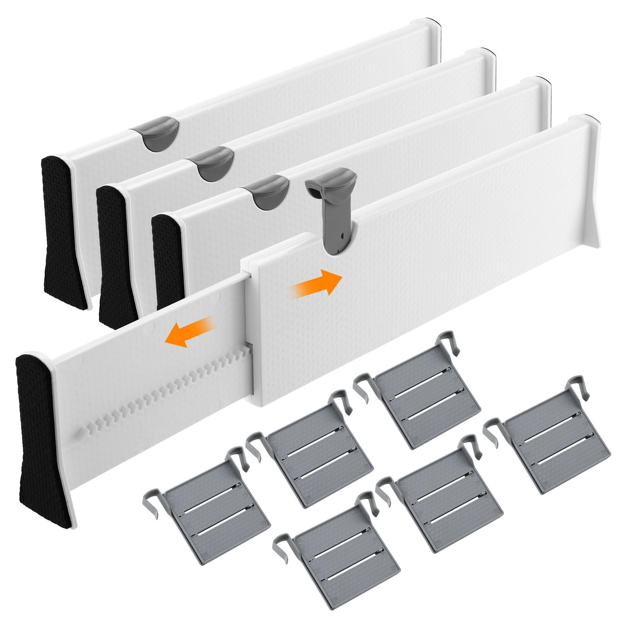 ZHYLUO 4 Sets Drawer Dividers, Length 37.5-54cm, Height 10.5cm, Drawer Divider, Drawer Separators, Suitable for Dressing Table, Desk, Cabinet, Kitchen (White)