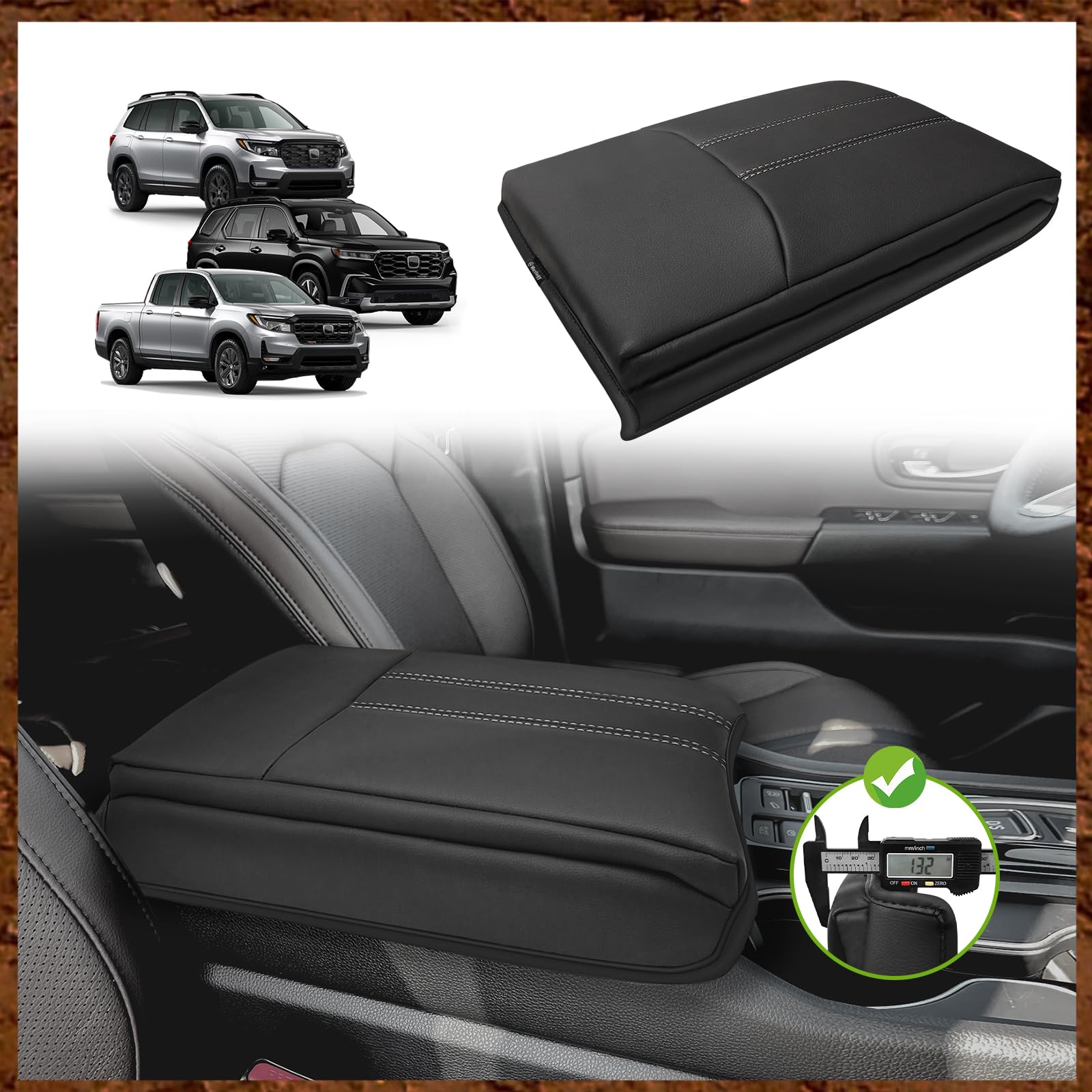 Center Console Cover Extra Thick Armrest Pad Compatible with Honda Pilot 2023+, 2024-2026 Ridgeline/Passport Arm Rest Cushion Padding Anti-Scratch Middle Console Leather Armrest Lid Protector