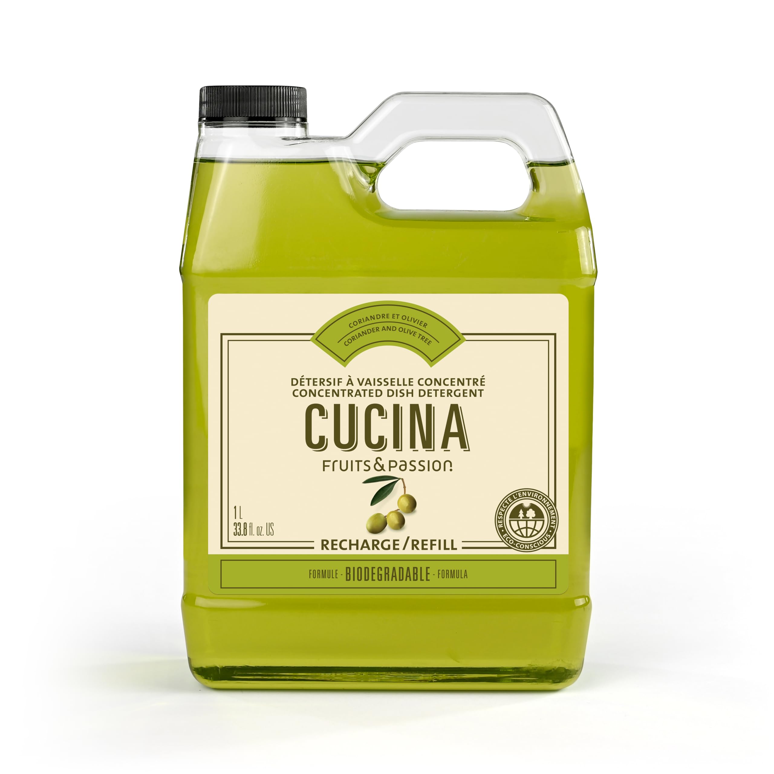 Fruits Passion Cucina Concentrated Dish Soap Refill Coriander Olive Tree Gentle Liquid Dishwashing Detergent with Olive Oil Vegan