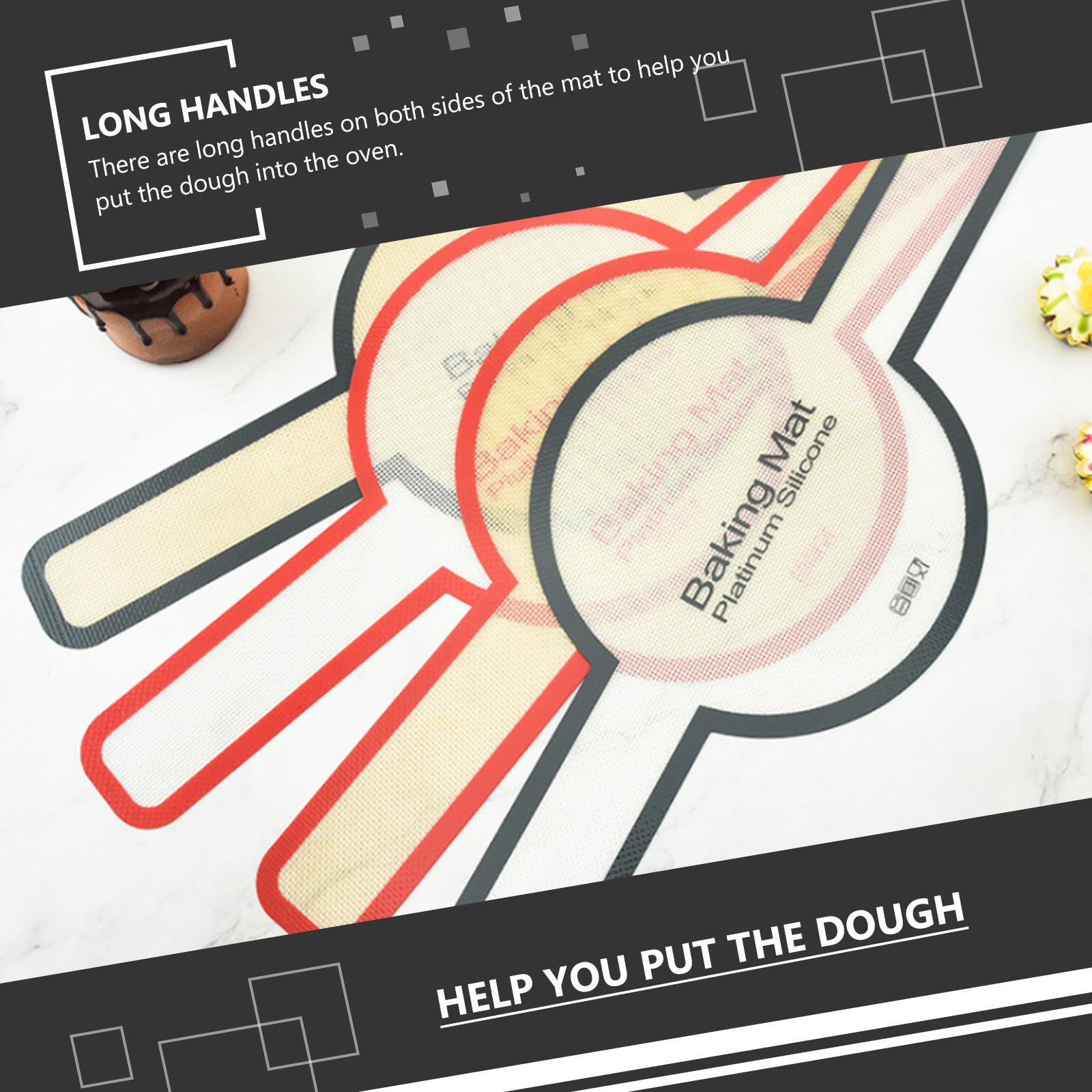 Operitacx Silicone Baking Mat for Oven Bread Baking Non- Stick Dough Rolling Pad with Long Handles Reusable Table Sheet White Black