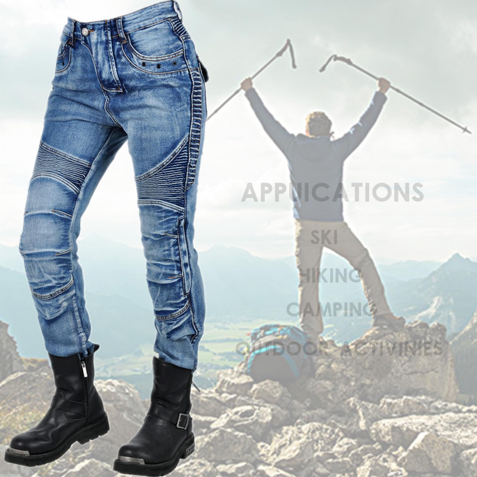 Jeans Da Moto Da Donna Pantaloni Da Motociclista In Denim Impermeabili Protezione Impermeabile Pantaloni Da Moto Da Ciclismo Jeans Da Motociclista Elasticizzati Con 4 Protezioni (Blu,M)