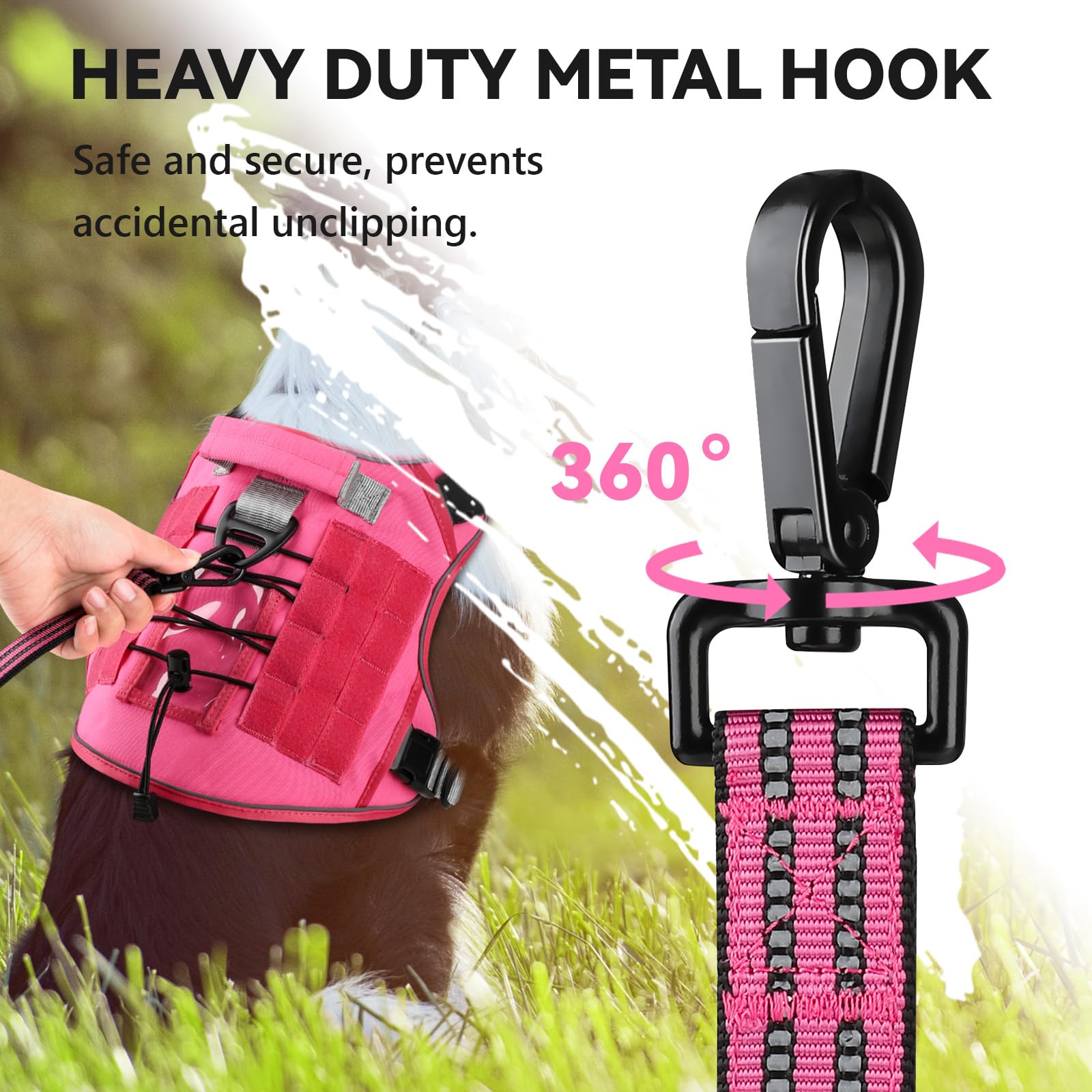 WINGOIN Correa resistente para perros grandes, medianos y pequeños, correa táctica reflectante de entrenamiento para perros con asas dobles, soporte para bolsa de excrementos, hebilla de seguridad,