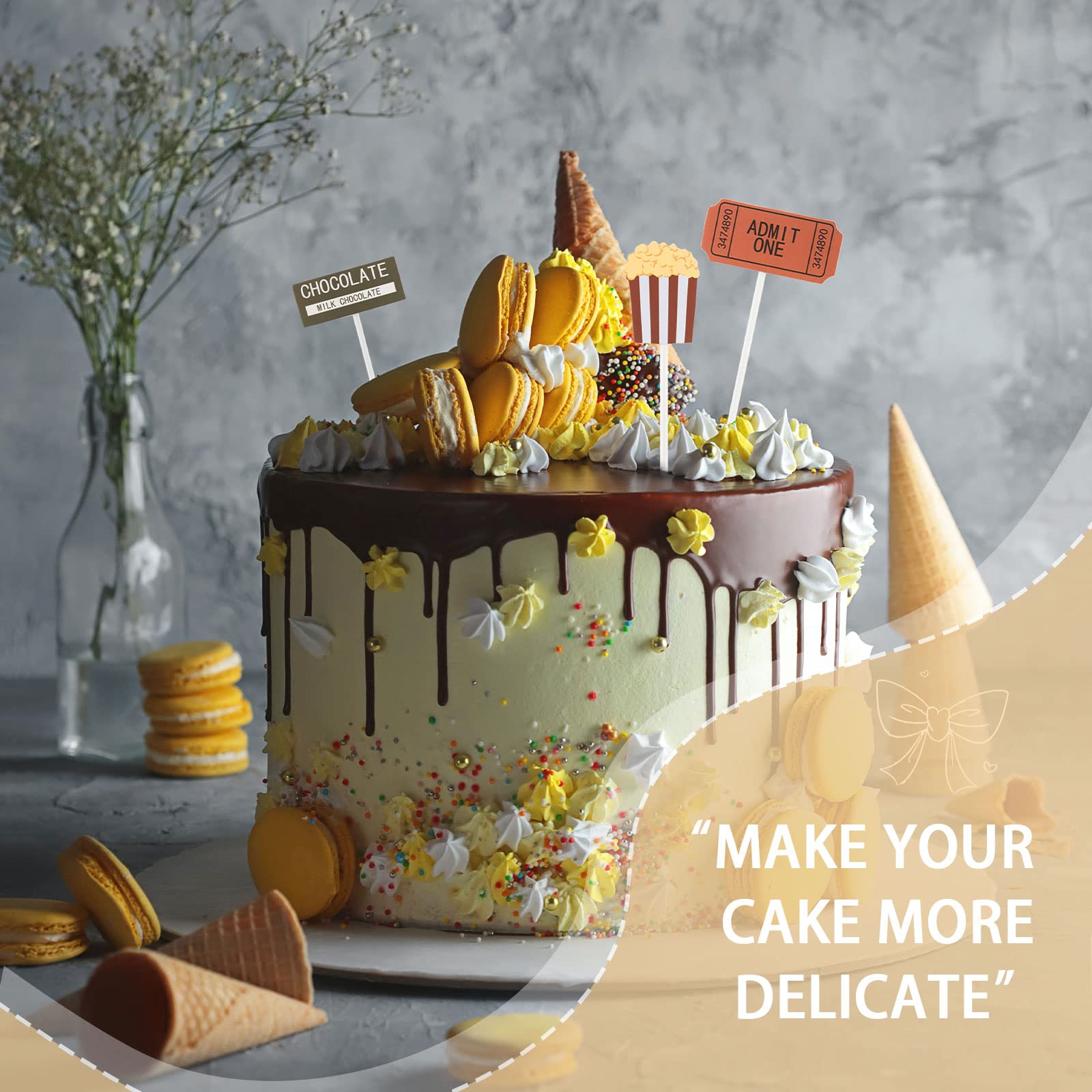 Movie Theme Kuchen-Topper – Happy Birthday Cake Decoration Mit Kamera, Popcorn & Film-Motiven, 15,5x21 Cm