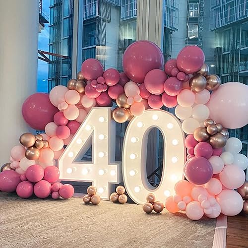 Miniatura 8 de Kit de arco de guirnalda de globos rosados, 122 globos de látex rosa rojo bebé de 18 x 12 x 5 pulgadas con globos metálicos de oro rosa para baby
