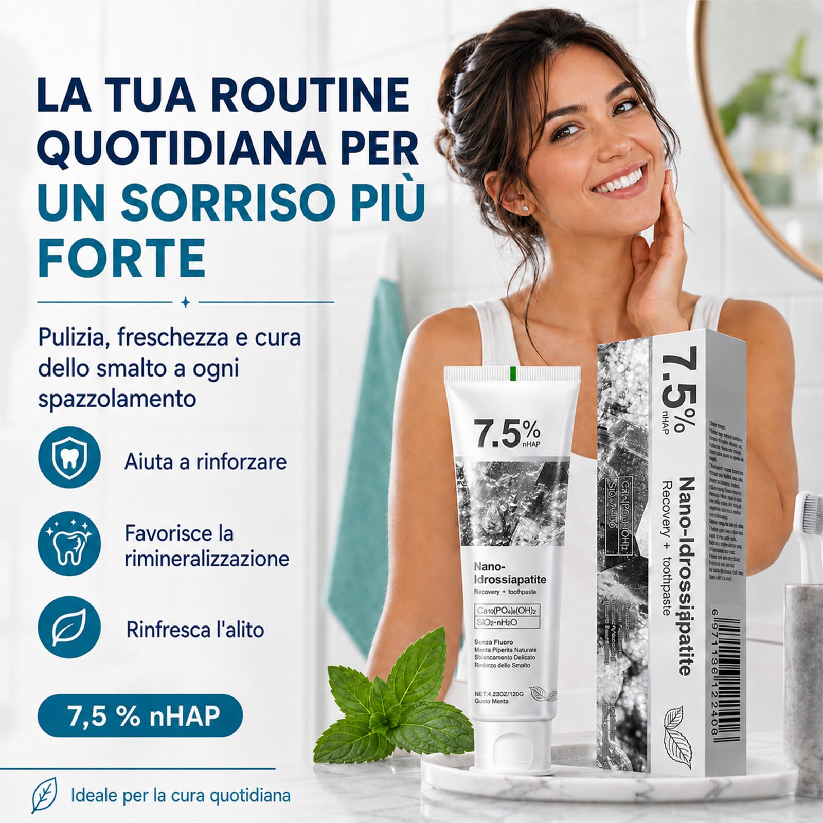 Holydeer Dentifricio Originale con 7,5% Nano-Idrossiapatite (3) | Formula senza fluoro al gusto di menta per una pulizia delicata e una piacevole freschezza quotidiana