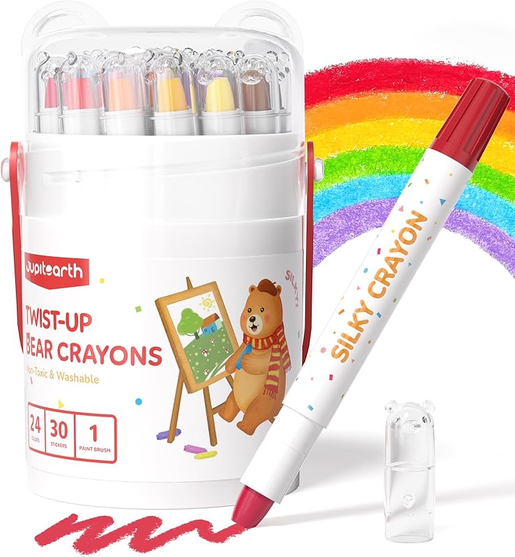 Silky Crayons for Toddlers, Twist Crayons, Non-Toxic, 24 Colors | Toddler Crayons, Washable Crayons For Kids Ages 4-8, Ultra-Silky Easy-Grip Art Supplies, Ideal Coloring Gift For Boys & Girls