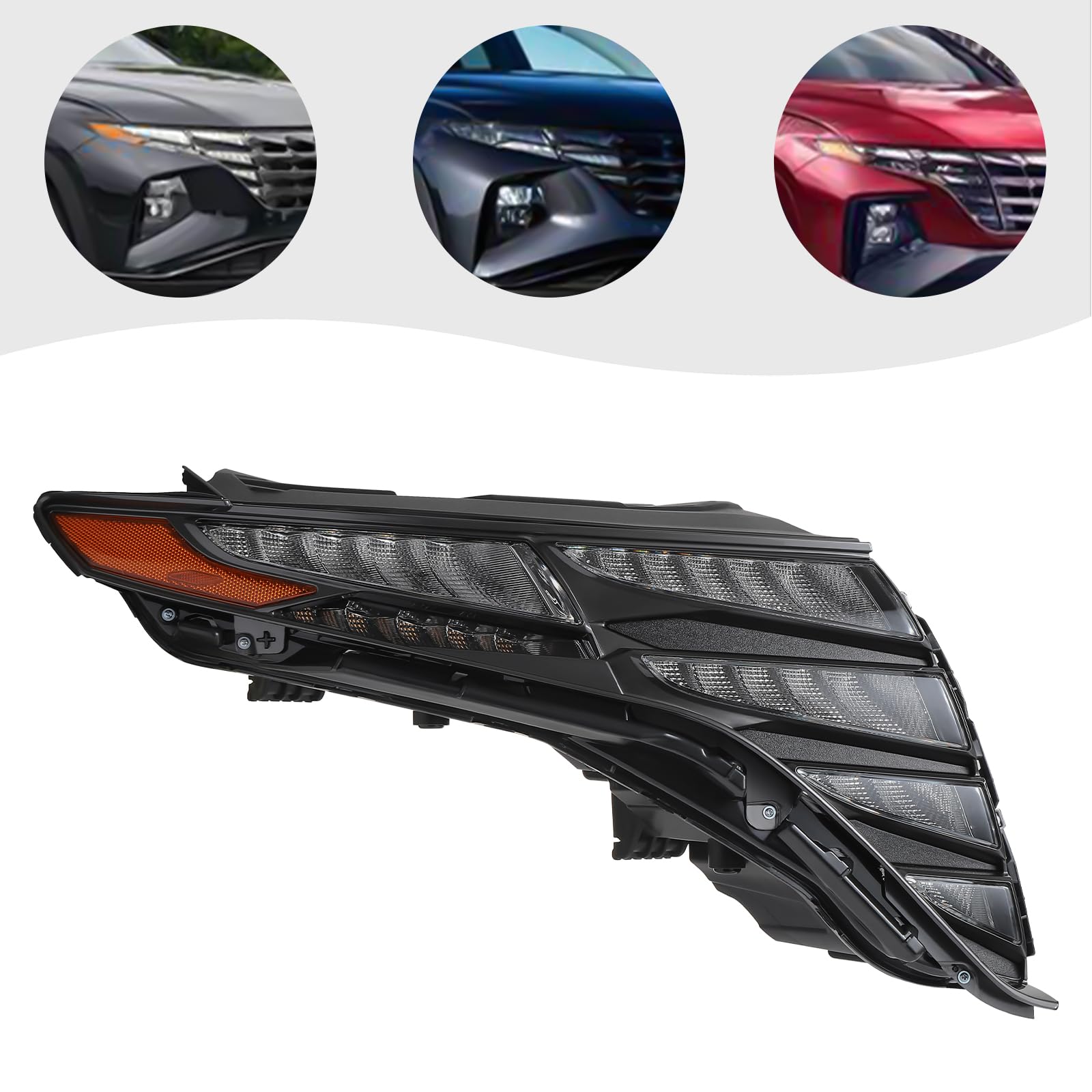 Carlaihu For 2022-2023 Hyundai Tucson LED Daytime Running Lamp Headlight Upper DRL Running Light Right Passenger Side Black Housing Replaces 92208-CW010