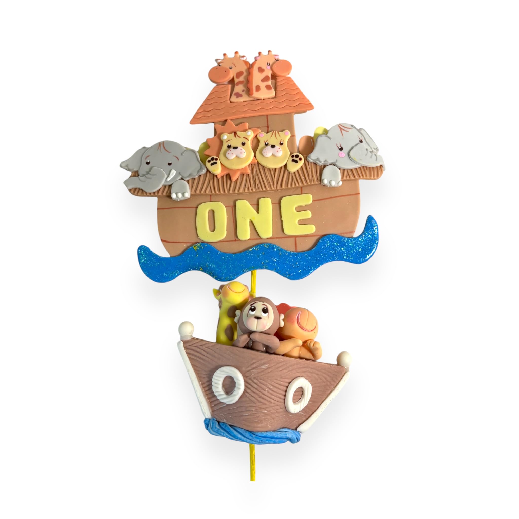 Zoeartcrafts Noah's Ark Cake Toppers Set, Birthday Party, Baby Shower decoration, Animal theme party, Handmade, cute baby decor (Centerpiece 