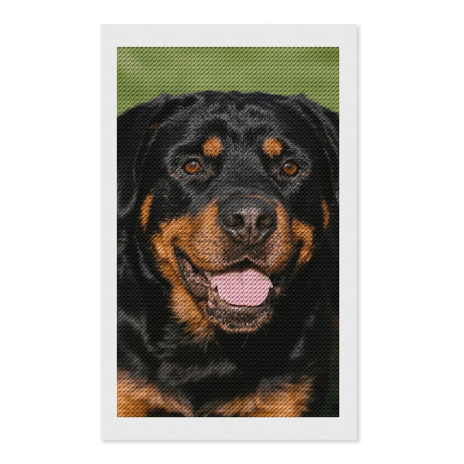 FodPand Rottweiler 5D Diamond Painting Kits for Adults Beginners Full Drill Round Diamond Dots Pictures Gem Art Supplies for Home Wall Room Decoration DIY Craft Set Gift 12x20