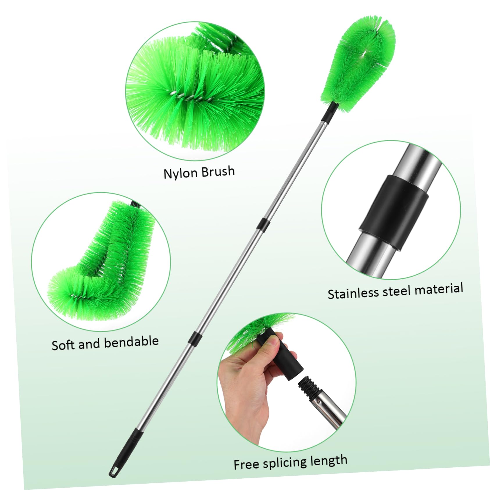 Hemobllo Cepillo de Limpieza de Canalones Varilla Extensible, Cabezal Flexible y Acero Inoxidable, para Áreas Altas y Tareas del Hogar,