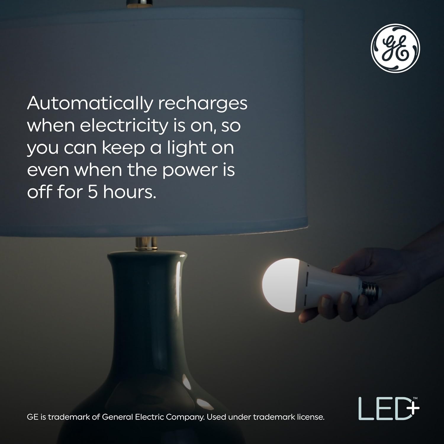 GE LED+ Battery Backup A21 LED Light Bulbs, Rechargeable Light for Power Outages + Flashlight, Soft White (2 Pack)