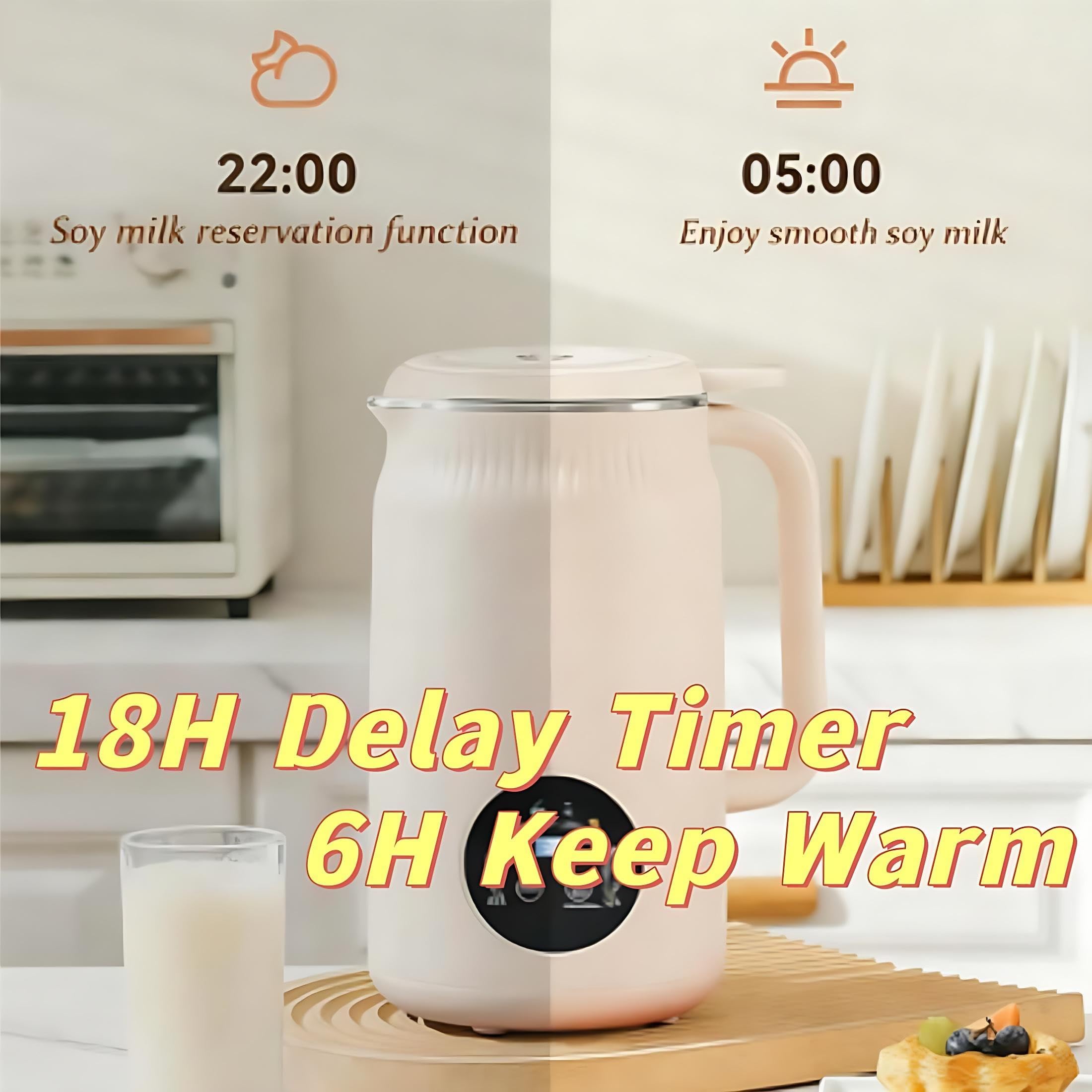 Macchina for il latte di noci 8 in 1, frullatore automatico for semi di soia e avena con timer e funzione di mantenimento in caldo Macchina for il latte vegetale for la cucina domestica(White)