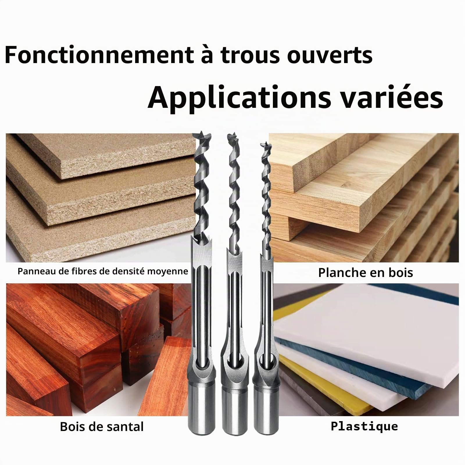 ATOPLEE Lot de 3 forets carrés pour bois HSS - Pour le travail du bois - Diamètre du trou : 8 mm - 9,5 mm - 12.5mm (toutes les tailles)