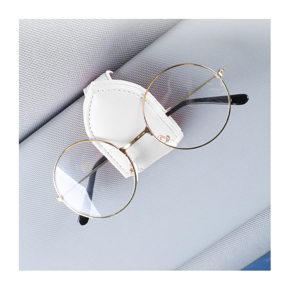 Moly MagnoliaCar Sunglasses Holder, Universal Magnetic Leather Eyeglasses Hanger for Auto Sun Visor, Automotive Ticket Card Clip Glasses Mount, Vehicle Visor Accessories for Most Models (White)