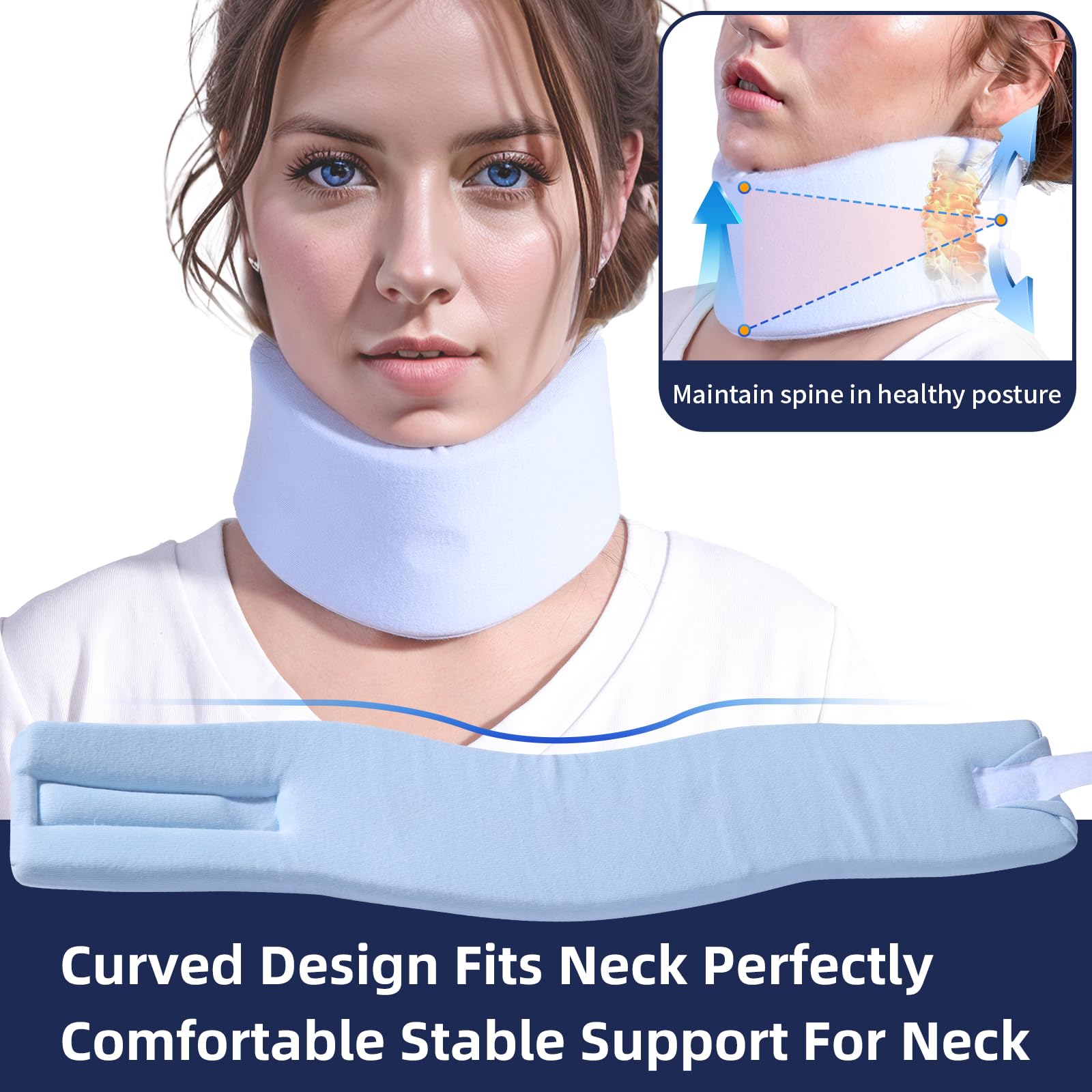 Neck Braces for Neck Pain and Support, Comfortable Cervical Collar for Sleeping, Cervical Traction Device with Washable Cover, Neck Support Wraps for Relief of Cervical Spine Pressure (Blue M size)
