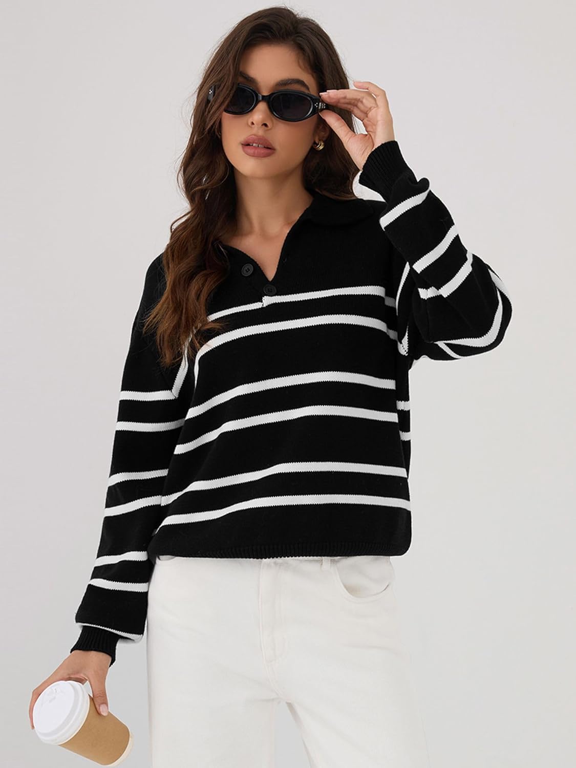ZAFUL Women's Casual Striped Sweater 2025 Fall Outfits Trendy Color Block Pullover Winter Polo Sweaters - Image 3