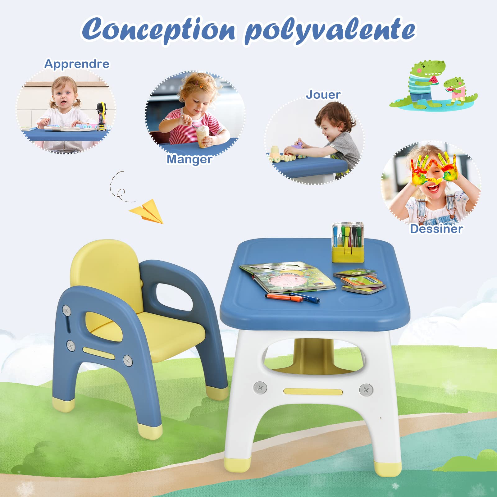 Table Et Chaise Enfant En HDPE - Avec étagère Et Chaise Dinosaure, Pour Chambre Ou Maternelle