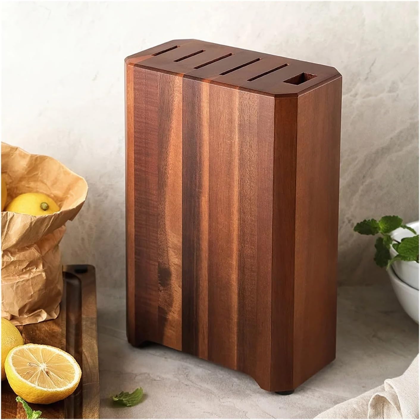 Multi Functional Knife Holder Acacia Wood Block Six-Slot Design Kitchen Acessories Tools