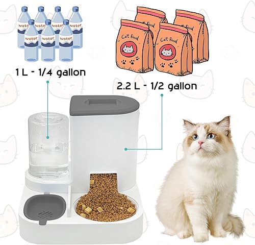 Miniatura 4 de Fhiny Comedero de gravedad para gatos y dispensador de agua, 2 en 1, bebedero automático para mascotas, juego de cuencos de alimentos de acero