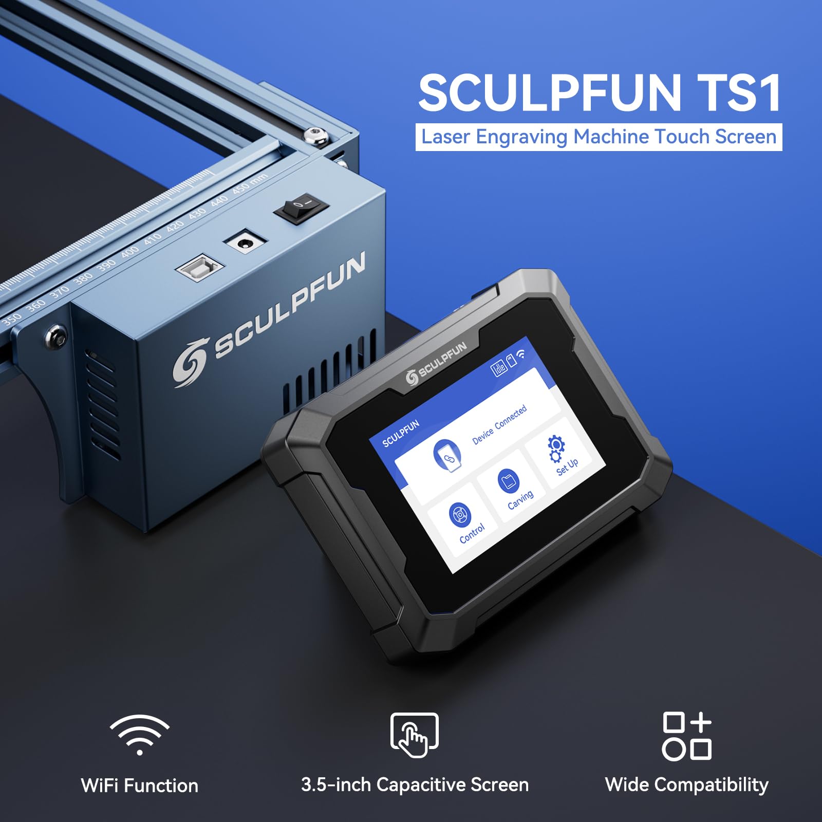 SCULPFUN TS1 ekran dotykowy, terminal obsługi do grawerowania offline do SCULPFUN S9 S10 S30 iCube seria laserowa maszyna do grawerowania, połączenie WiFi, funkcja cięcia w czasie rzeczywistym