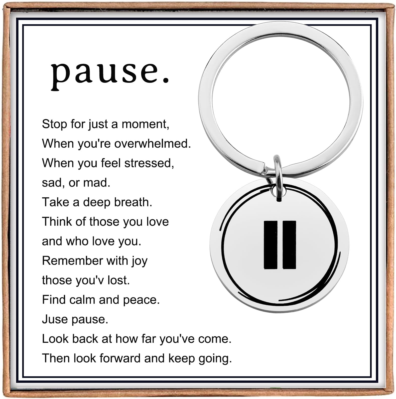 Haoze Inspirational Pause Keychain Gifts for Women Encouragement Birthday Gifts or Best Friend Relaxation Gifts for Women Men
