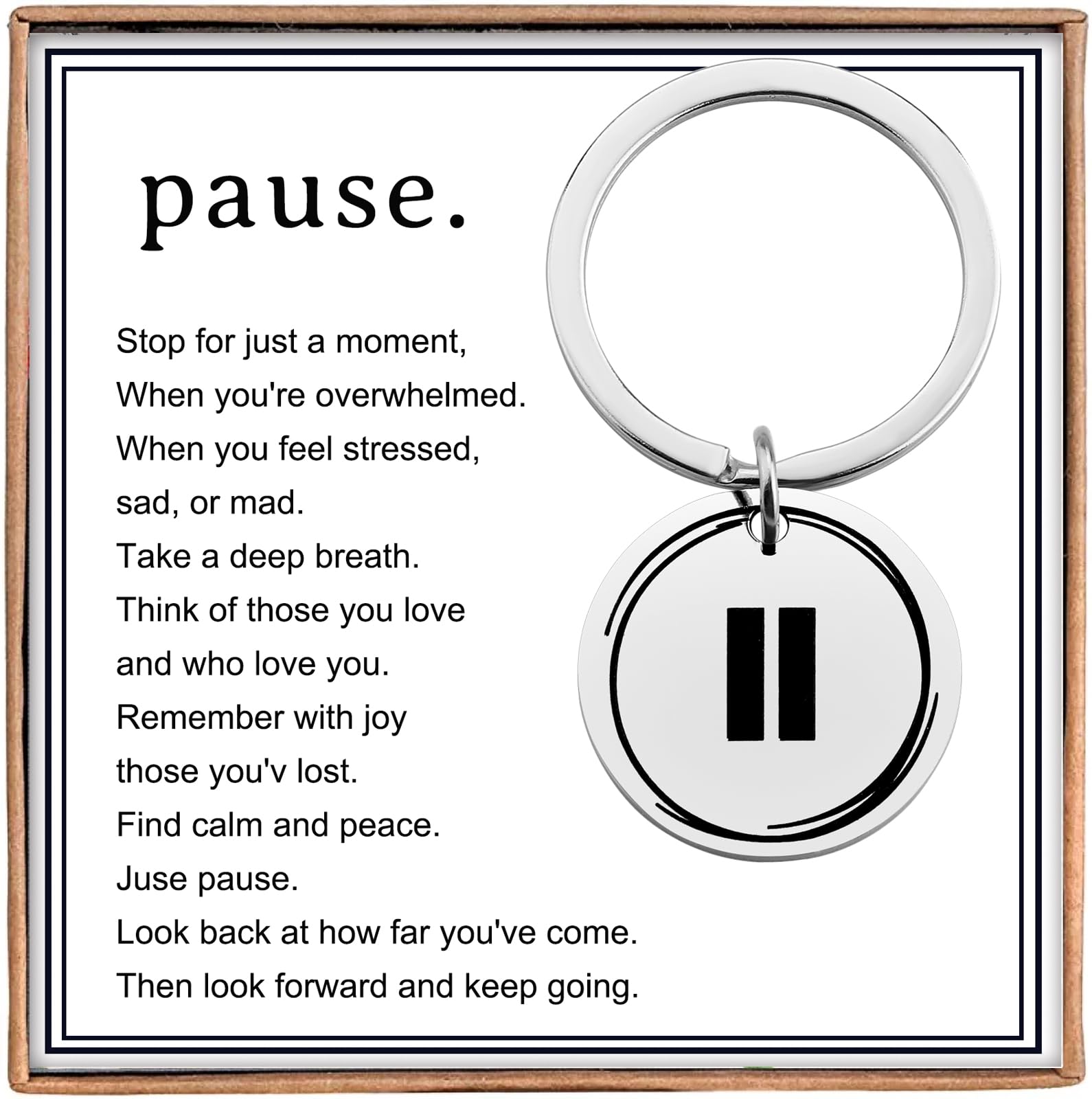 HaozeInspirational Pause Keychain Gifts for Women Encouragement Birthday Gifts or Best Friend Relaxation Gifts for Women Men