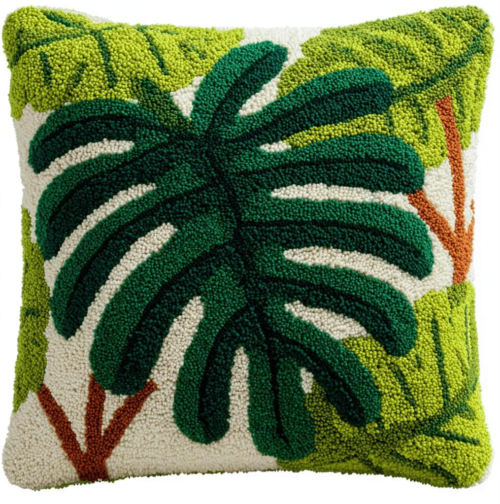 Kitquiver Latch Hook Kits Leaf for Adults,Beginners DIY Latch Hook Cushion Kits and Latch Rug Kits Cross-Stitch Embroidery Cushion Cover for Home Sofa Decoration 17X17 in