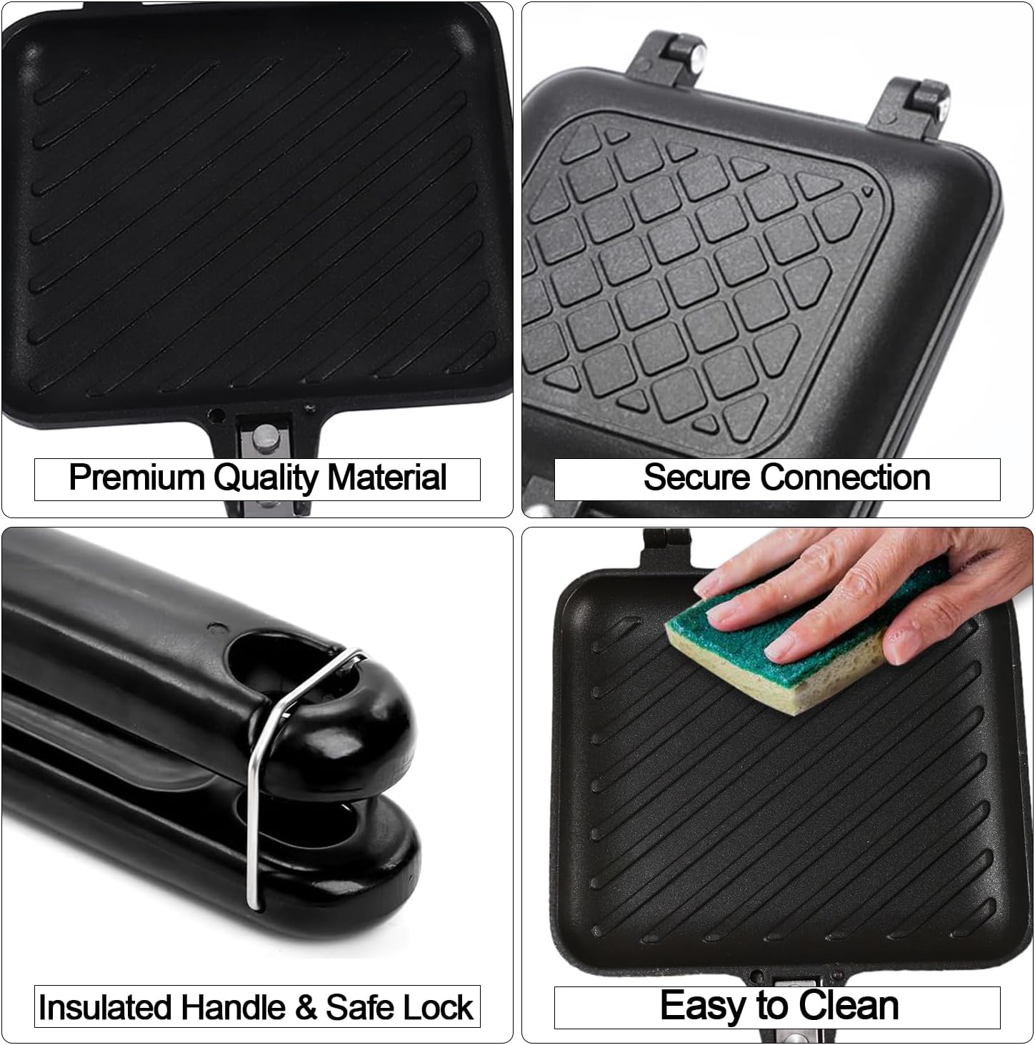 Stovetop Sandwich Maker, Grilled Toasted Panini Maker with Handle, Aluminum Flip Sandwich Pan for Home Kitchen, Camping, 5.9" x 13.4"