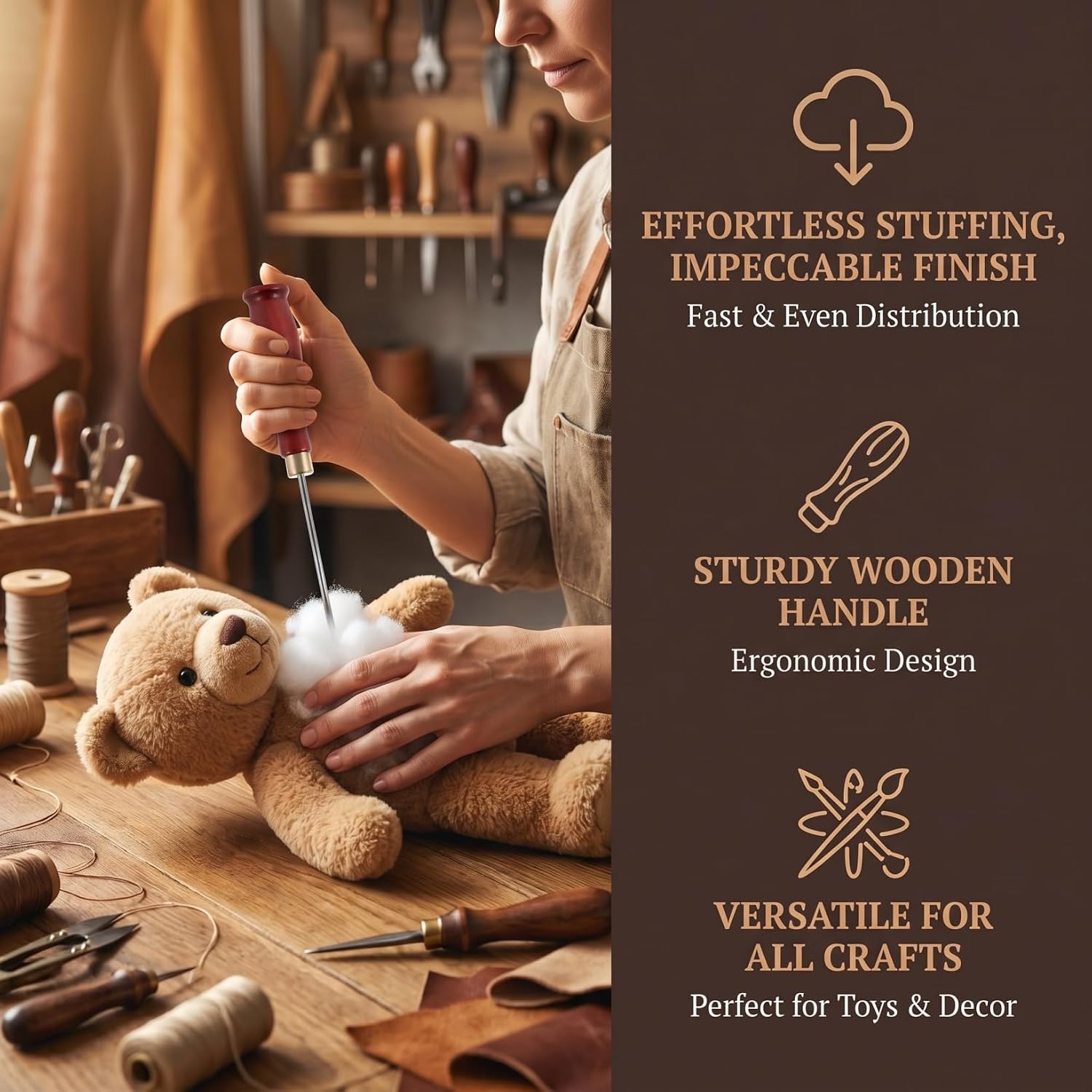 DIY Plush Stuffing Tool Durable Wooden Handle Awl for Sewing Projects Compact Lightweight Design for Easy Use Stuffed Animal Repairs and Crafting