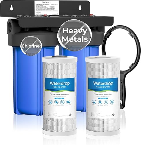 Miniatura 13 de Waterdrop Sistema de filtro de agua para toda la casa de 2 etapas, con filtro de carbono y filtro de sedimentos, filtración de 5 etapas, reduce