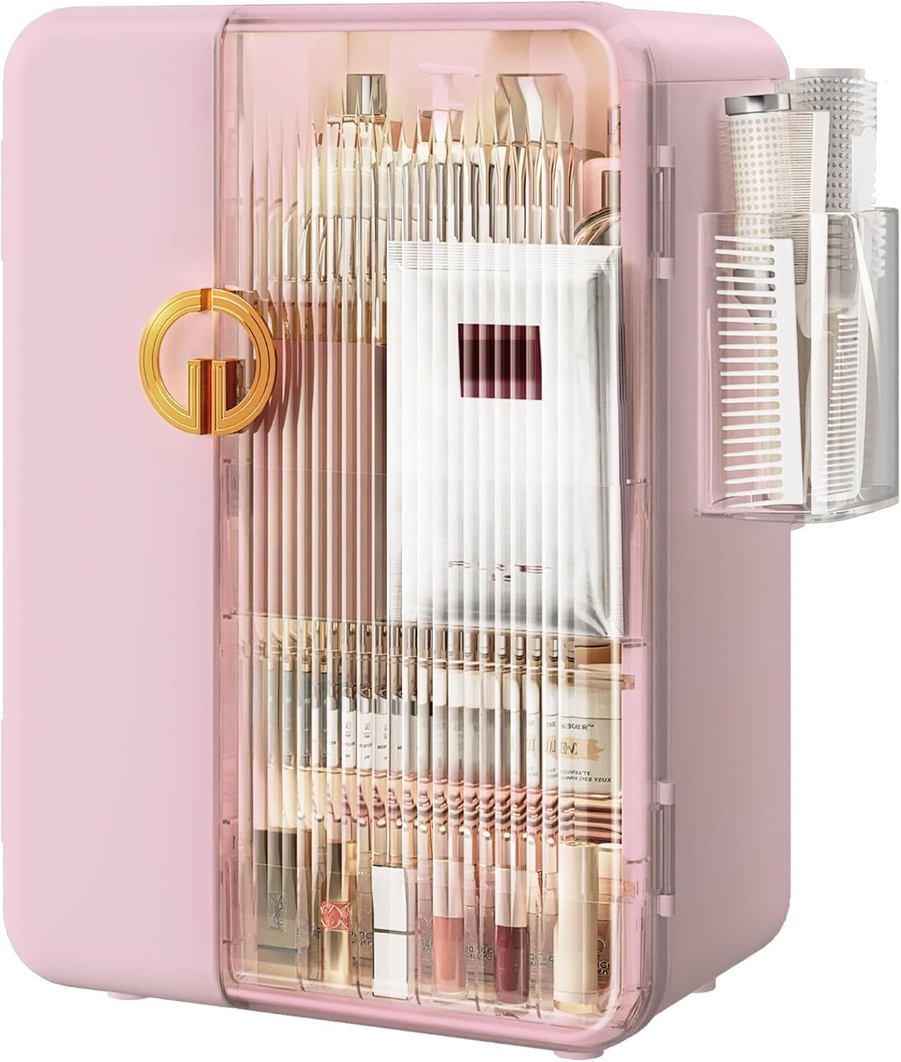 SEE SPRING Makeup Organizer for Vanity, Large Capacity Skincare Organizers and Storage with Drawers, Dustproof Cosmetic Display Case for Bathroom Countertop, Trendy Teen Girl Gifts, Pink