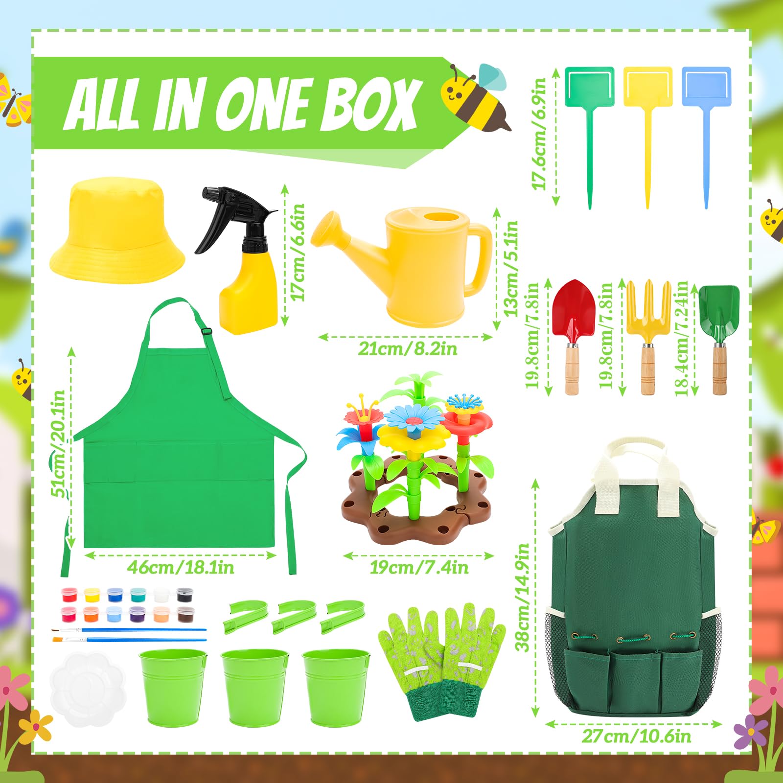 deAO Set Jardineria Infantil Herramientas De Jardín para Niños Verde Regadera Rastrillo