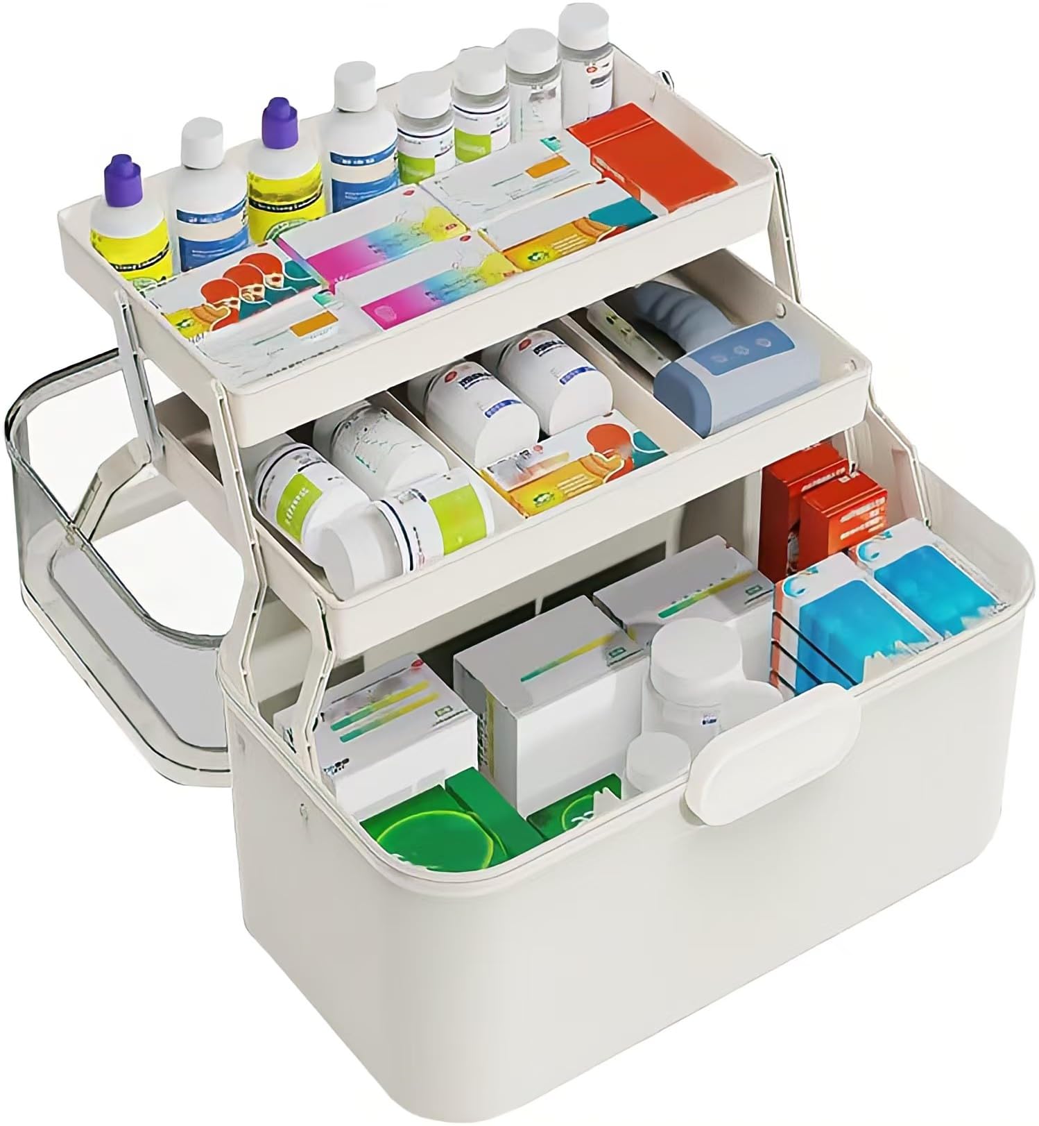 Sevitini Medication storage box, Medicine storage,3 Layer multi grid Medicine Box with handle, Large medicine box portable, for home, school, outdoor, office, travel