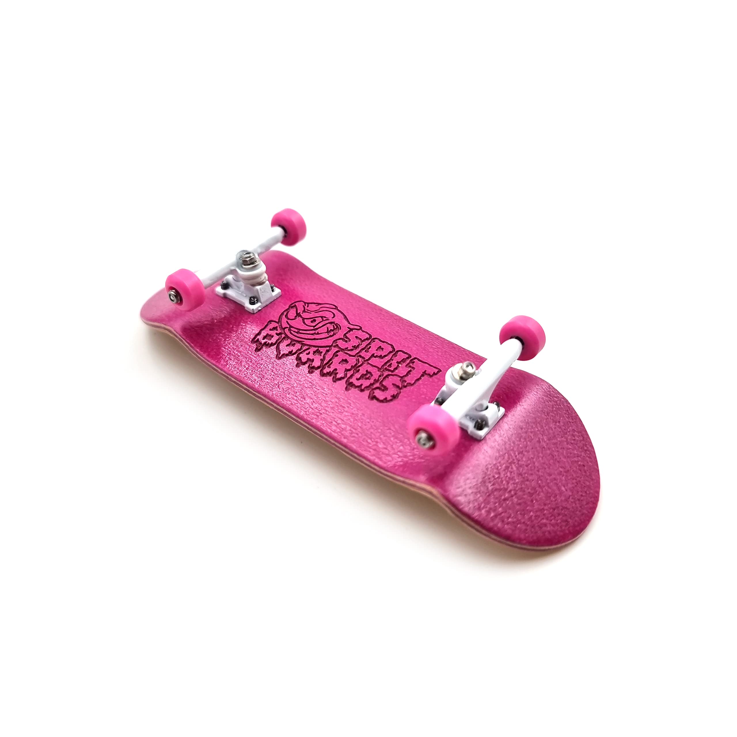 SPITBOARDS® 34 mm Fingerboard Complete Wood Pro Set-Up (Pre-Assembled, 5-Layers), Pro Trucks, CNC Bearing Wheels, Foam Grip Tape, (Deck: Pink, Trucks: White, Wheels: Pink)