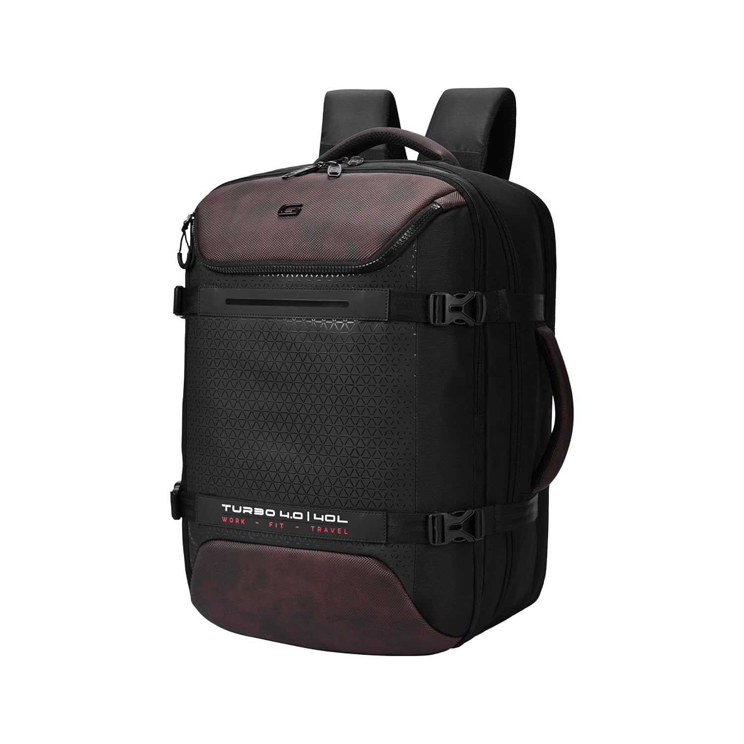 Gear Turbo 4 19″/40L Anti Theft Large Water Resistant 4 Compartment Laptop Backpack with Raincover/Casual Backpack/Daypack/Travel Backpack/College Bag For Men/Women(Black-Brown)